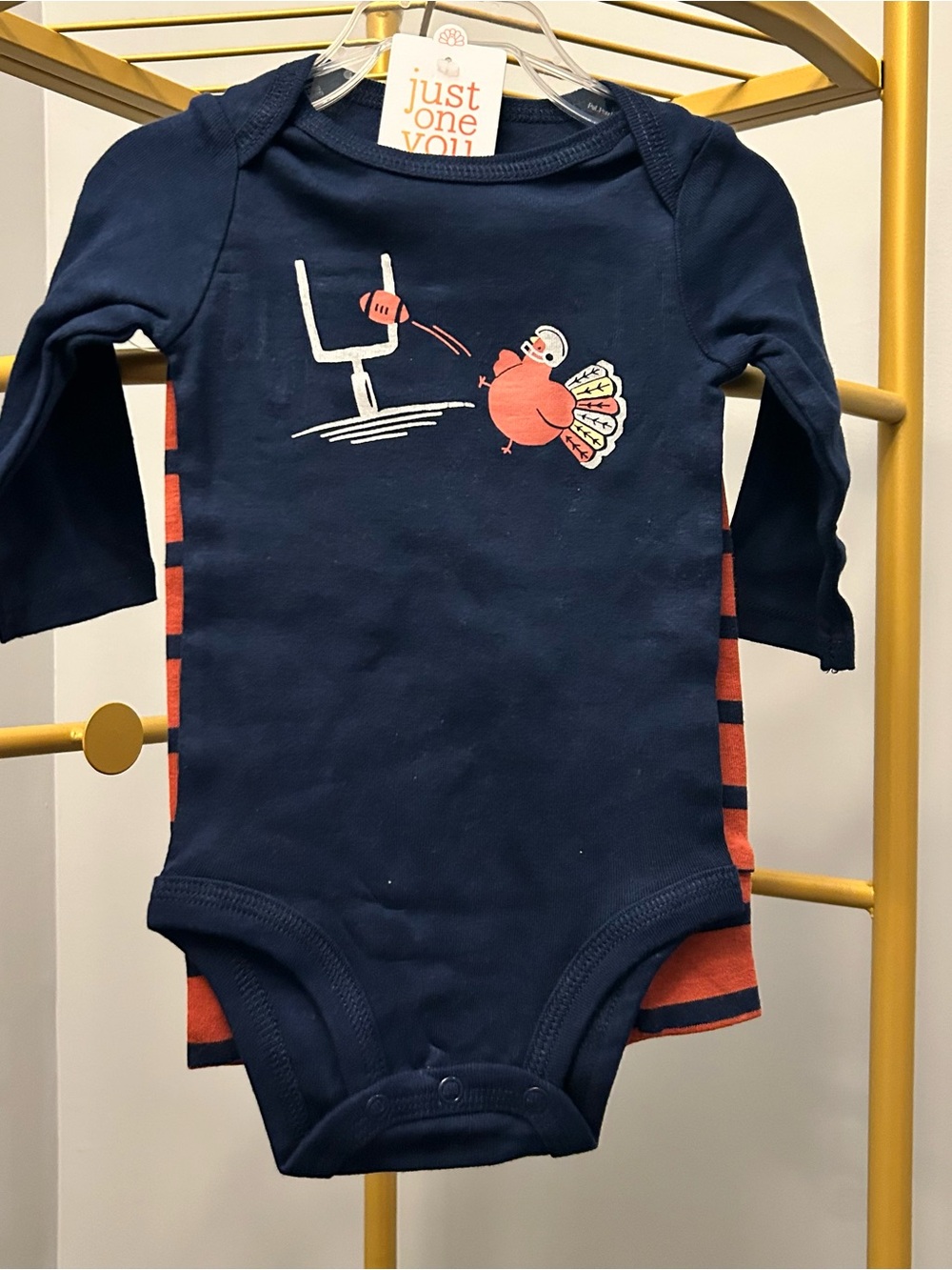 Carter’s  unisex Blue Long-Sleeve Turkey football thanksgiving 2 pieces outfit
